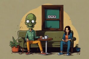 a cartoon of a man and a woman sitting on a couch, Edibles
