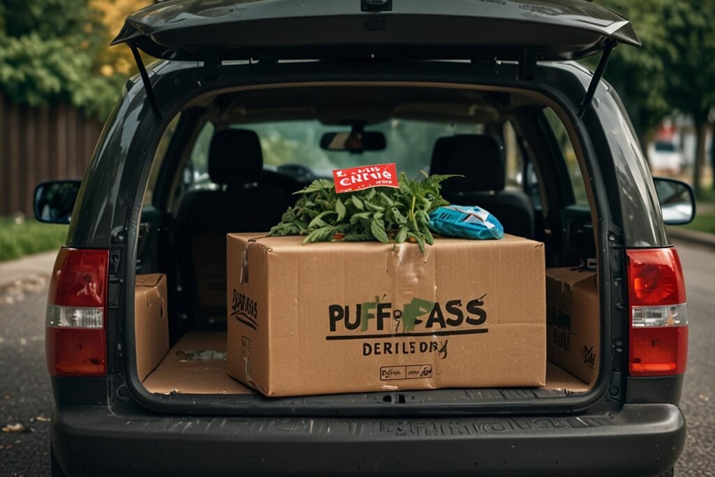 Weed delivery in Guelph, Car trunk filled with delivery boxes